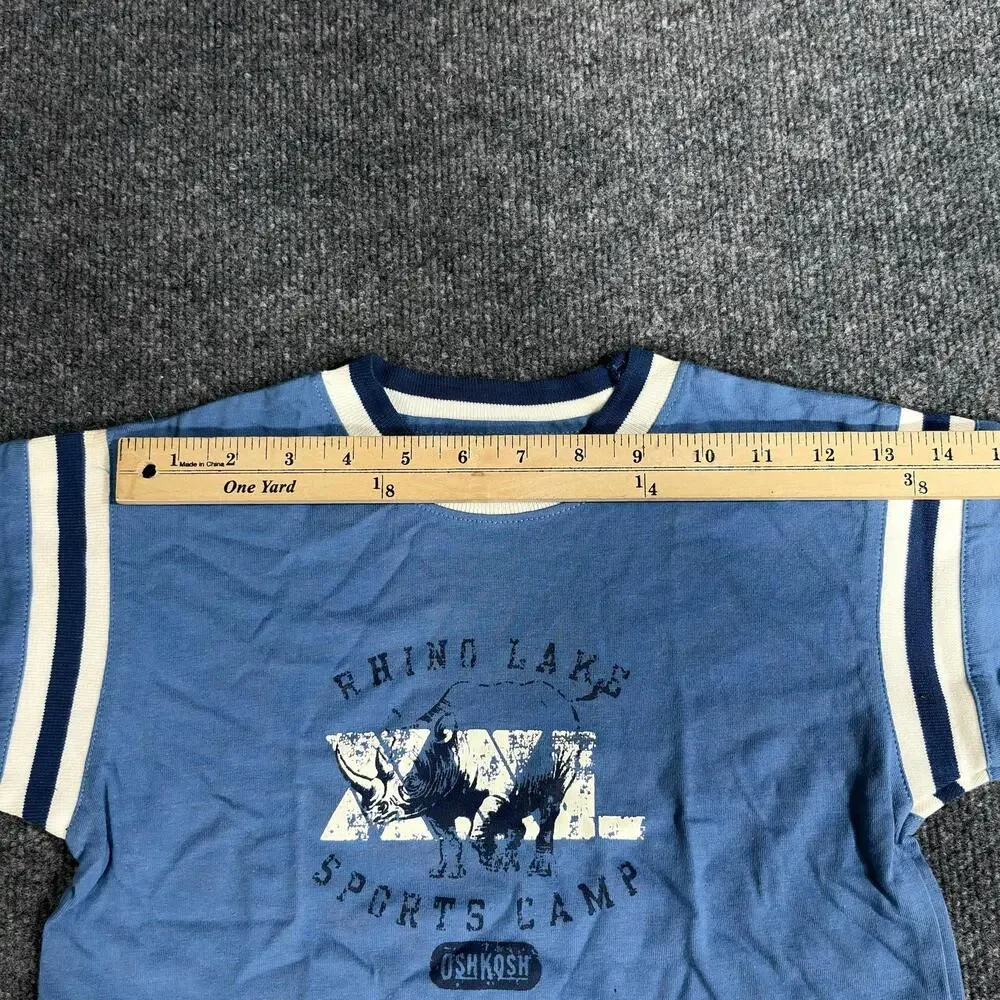 OshKosh B'gosh Shirt Boys 4 Blue Ringer Rhino Lake Sports Camp Graphic Tee